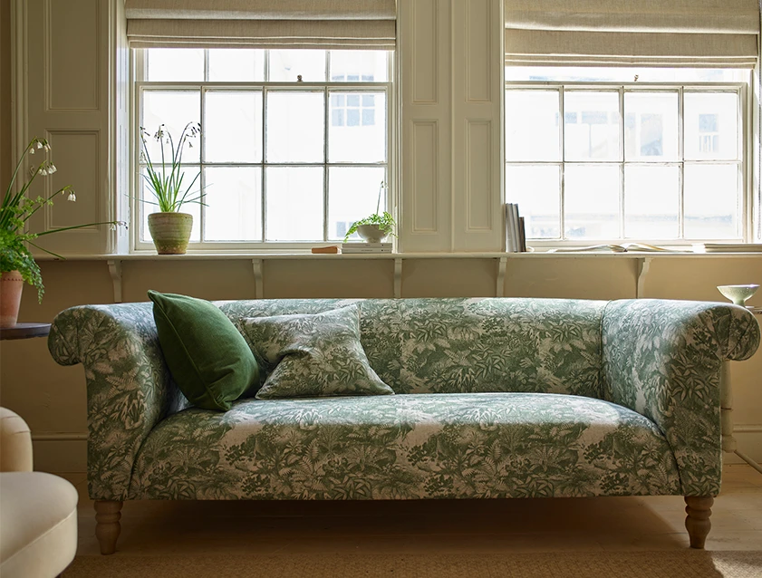 Exbury 3 seater sofa in RHS Botanicals Ferns Toile Spring Green