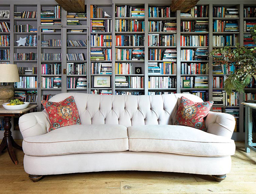 Fairmont 4 Seater Sofa in Romo Osumi Wild Rose with Contrast Piping in Linwood Luna Blossom Contrasting Scatters in Colefax & Fowler Jocasta Velvet Red