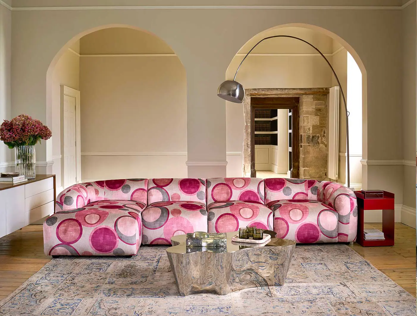 Form modular chaise sofa LHF in Harpers Bazaar Spheres Artists Peony