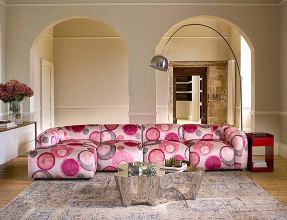 Form modular chaise sofa LHF in Harpers Bazaar Spheres Artists Peony