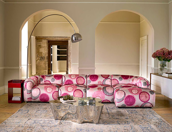 Form modular chaise sofa RHF in Harpers Bazaar Spheres Artists Peony