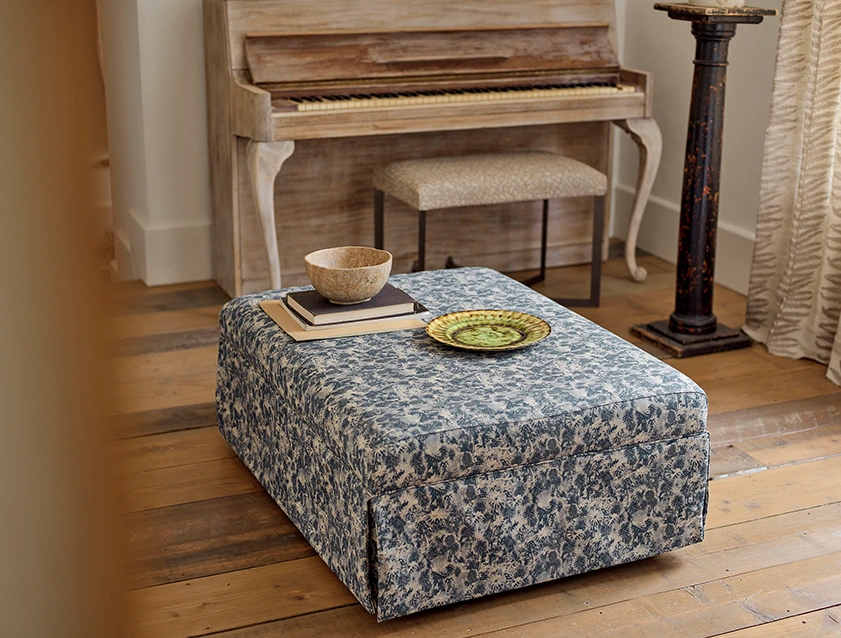 Fontwell footstool in Globe Thistle Storm