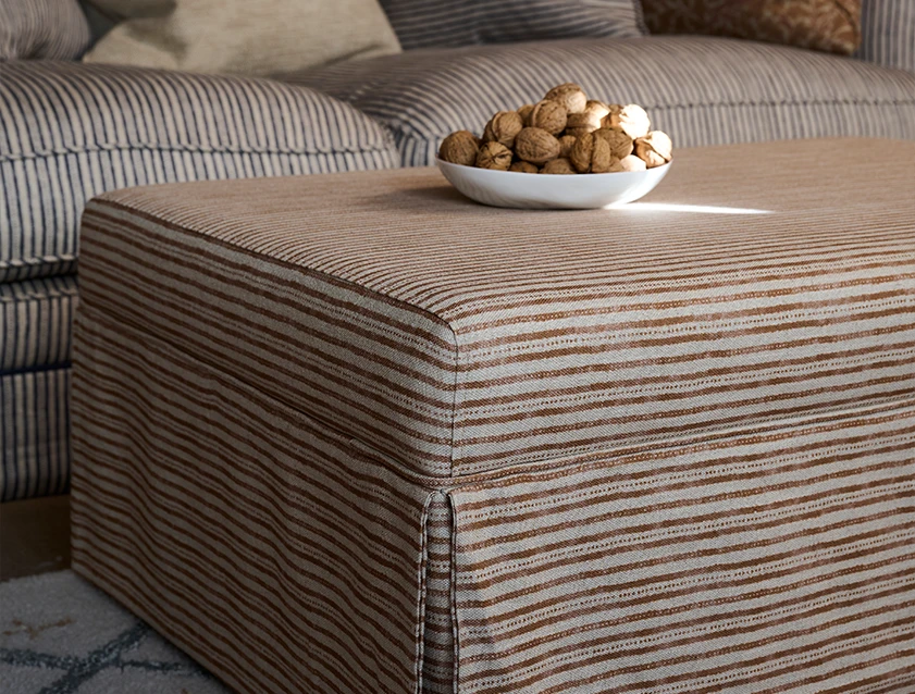 Fontwell footstool A in Sussex Stripe Cinnamon