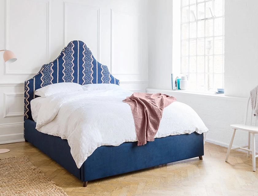 Gothic Double Bed in Designers Guild Jasham Indigo