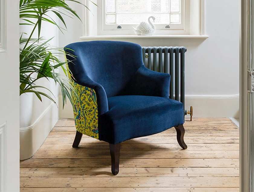 Grassington Chair in Linwood Omega Velvet Navy & Clarke Clarke Animal