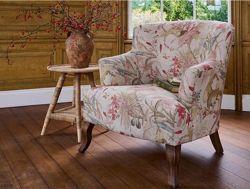 Grassington Chair in Floral Linen Lily Pad Vermillion