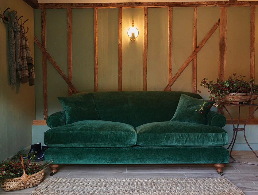 Hampton Sofa in J Brown Chamonix Super Soft Velvet Highland Green