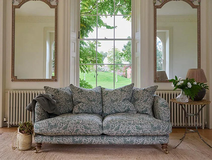 Helmsley 3 Seater Sofa in V&A Drawn from Nature Collection Bird & Rabbit Dark Green