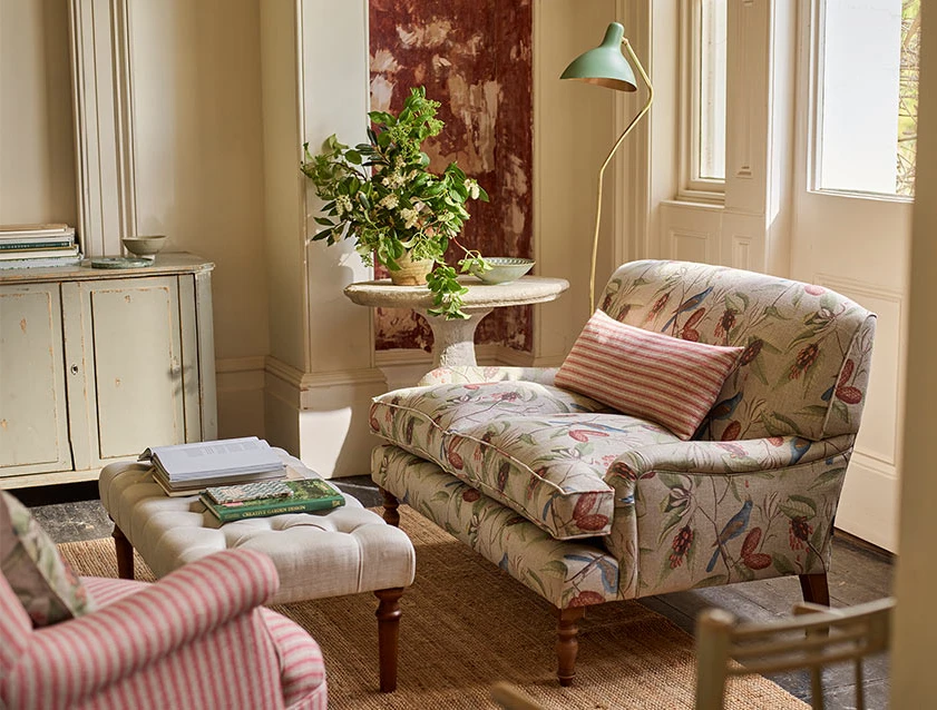 Lyndhurst 2 Seater Sofa in RHS Botanicals Mark Catesby Grosbeak Natural