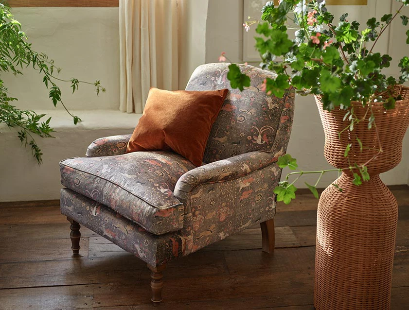 Lyndhurst Chair in V&A Threads of India Opulent Velvets Lahore Dynasty Slate