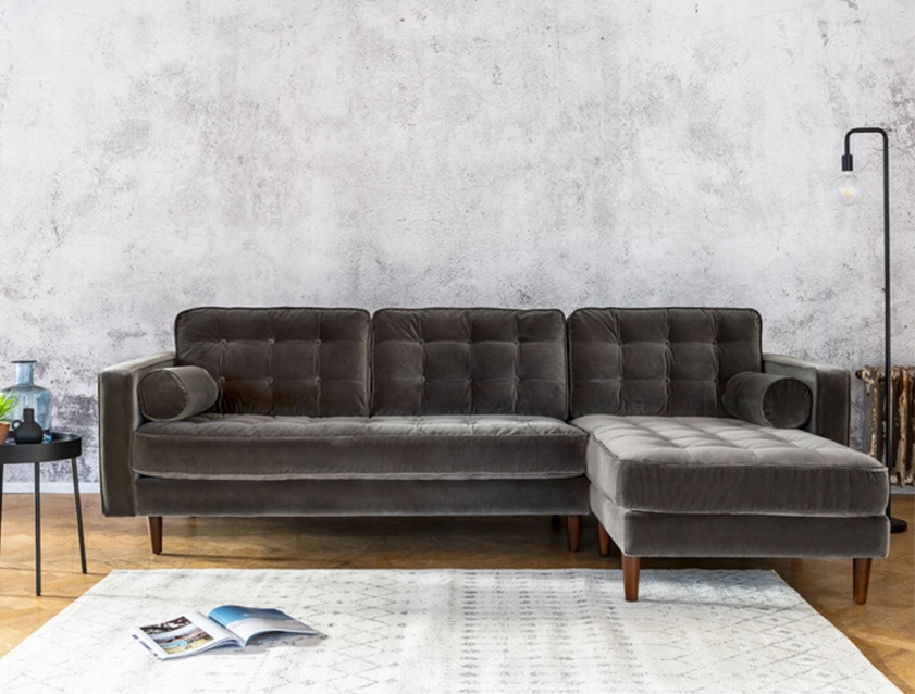 Marylebone Corner Unit LHF in Clever Tough And Eco Velvet Chrome