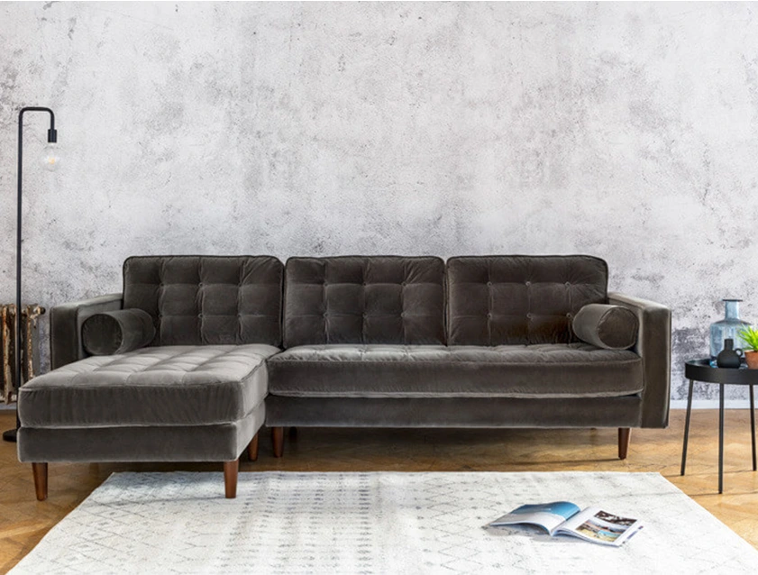 Marylebone Corner Unit RHF in Clever Tough And Eco Velvet Chrome