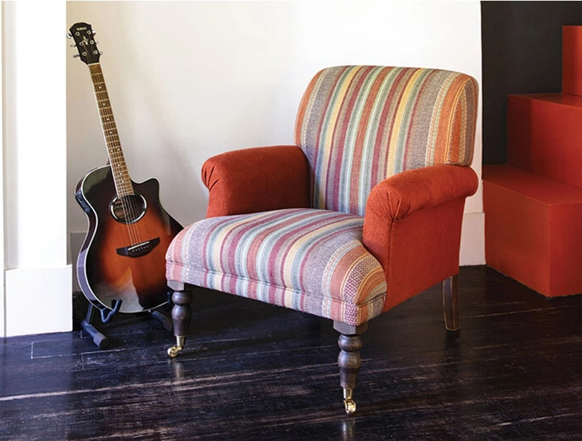 Midhurst Chair in Kirby Soho Burnt Orange & Mulberry Rustic Stripe Red Plum