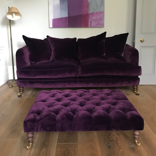 Pentlow Footstool & Helmsley 3 seater Sofa in Portland Deep Purple