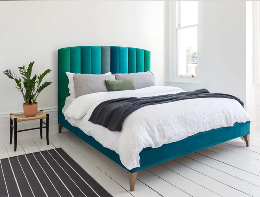 Redchurch King Bed in Linwood Omega Velvets Mixed Teal