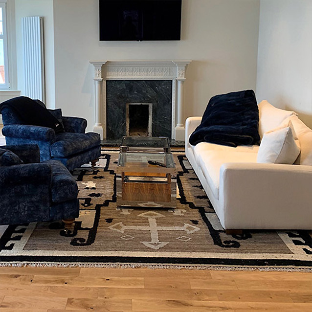 Stockbridge 4 Seater Sofa in Kirkby Soho Cream with Hampton Chairs in Omega Velvet Print Fez