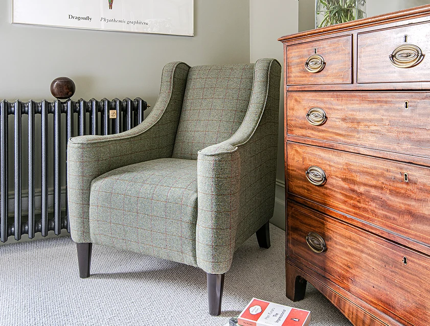 Sennen Chair in Harris Tweed1 Huntsman Check Mountain Bracken