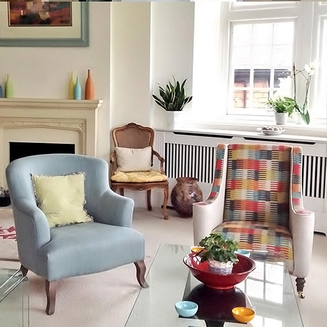 Sennen Chair in Medina Watermelon & Grassington Chair in House Plain Sky