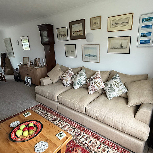 Slingsby 3 Seater Sofa in Whernside Corn with scatters in RHS Botanicals Foliage mix