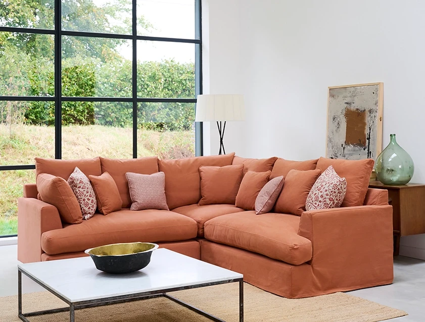 Slingsby Small Corner Sofa Loose Cover in Warwick Oxford Terracotta