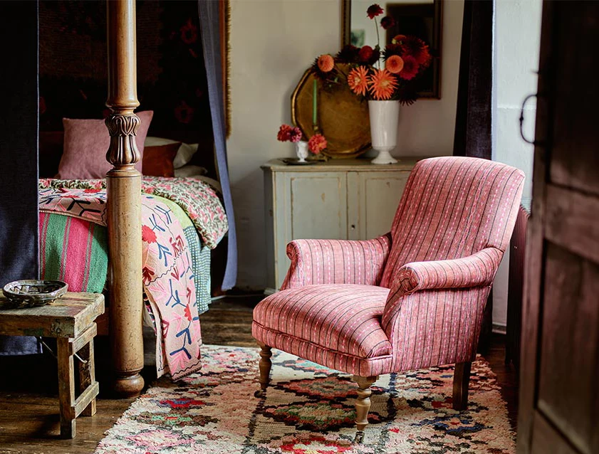 Snape Chair in V&A Threads of India Opulent Velvets Andhra Weave Flame