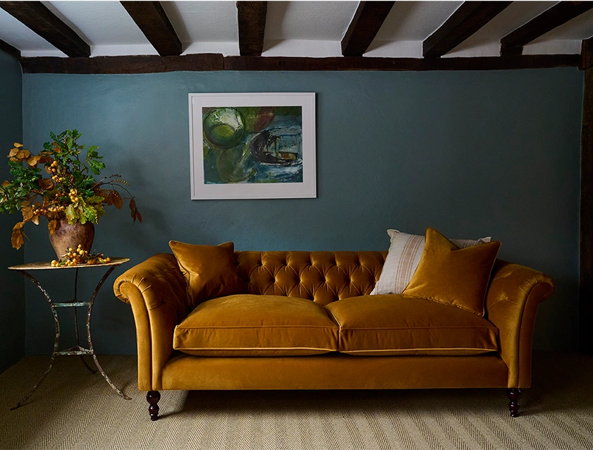 Sudbury 3 Seater Sofa in Linwood Omega Velvet Cognac