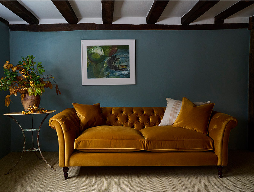 Sudbury Sofa in Linwood Omega Velvet Cognac