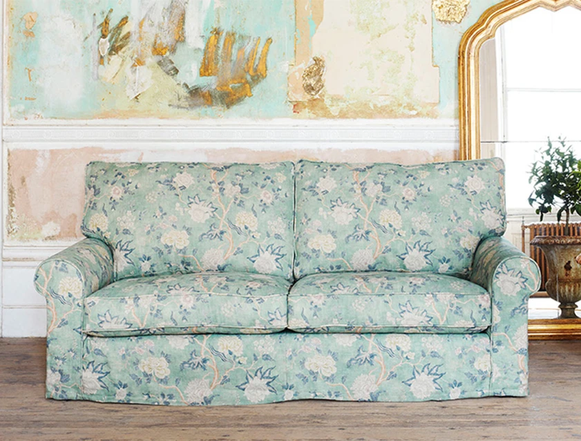 Upperton 3 Seater Loose Cover Sofa Bed in Floral Linen Even So Verde