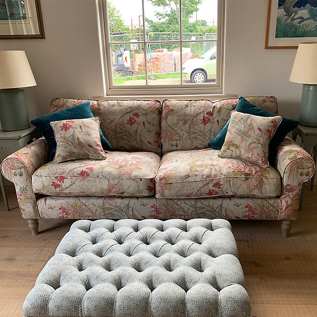 Waverley 4 Seater Sofa in Floral linen Lily Pad Vermillion