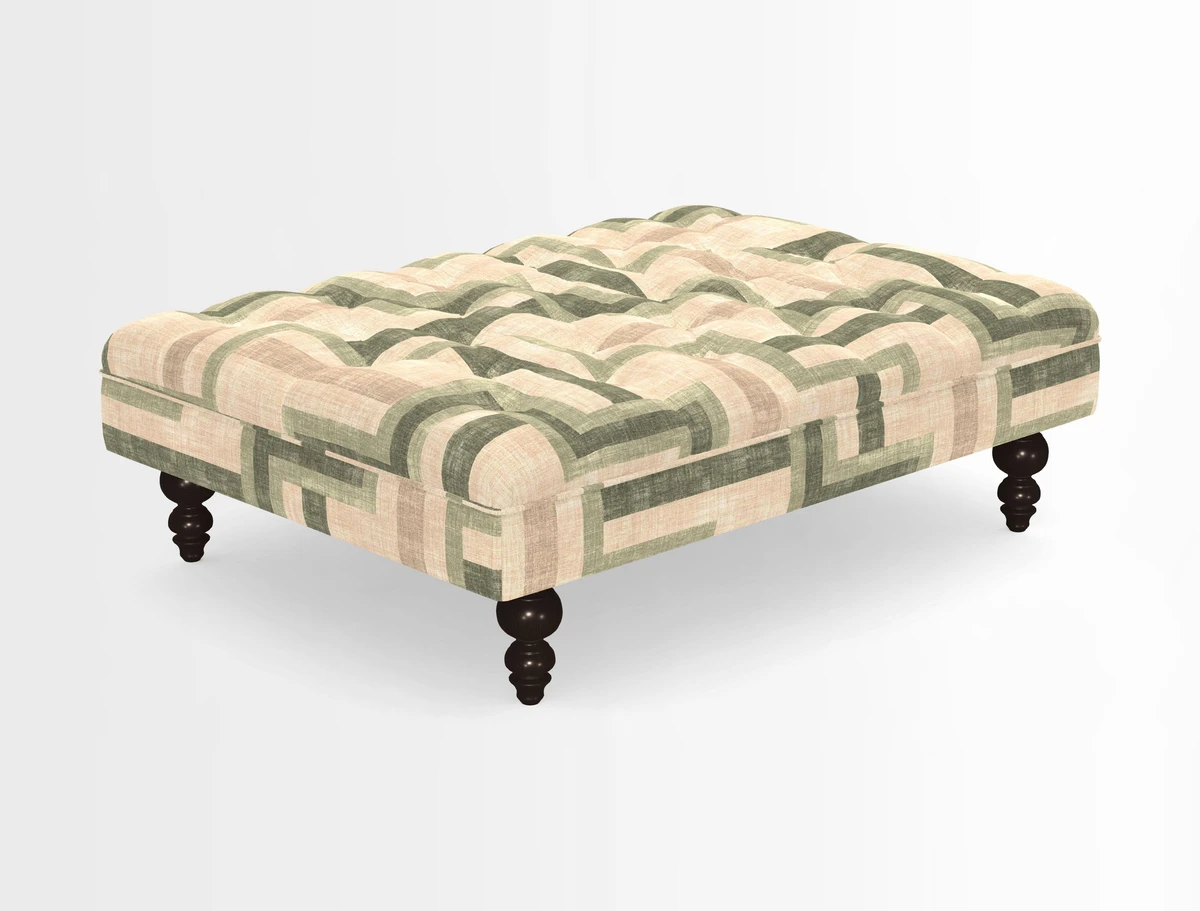 Bedham Footstool in RHS Gertrude Jekyll Lattice Green Alwinton 3 Seater Sofa in RHS Collection on Velvet William Hooker
