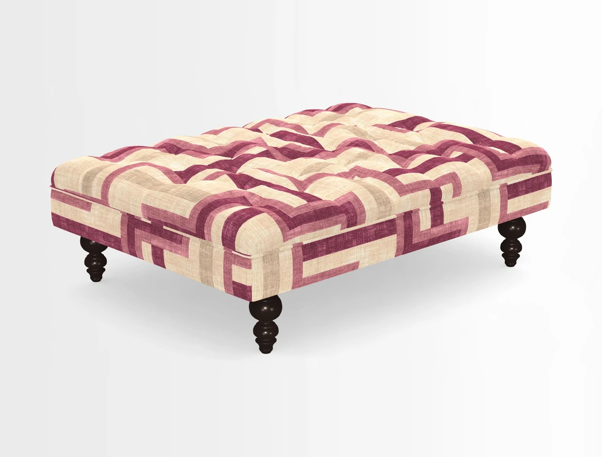Bedham Footstool in RHS Gertrude Jekyll Lattice Green Alwinton 3 Seater Sofa in RHS Collection on Velvet William Hooker