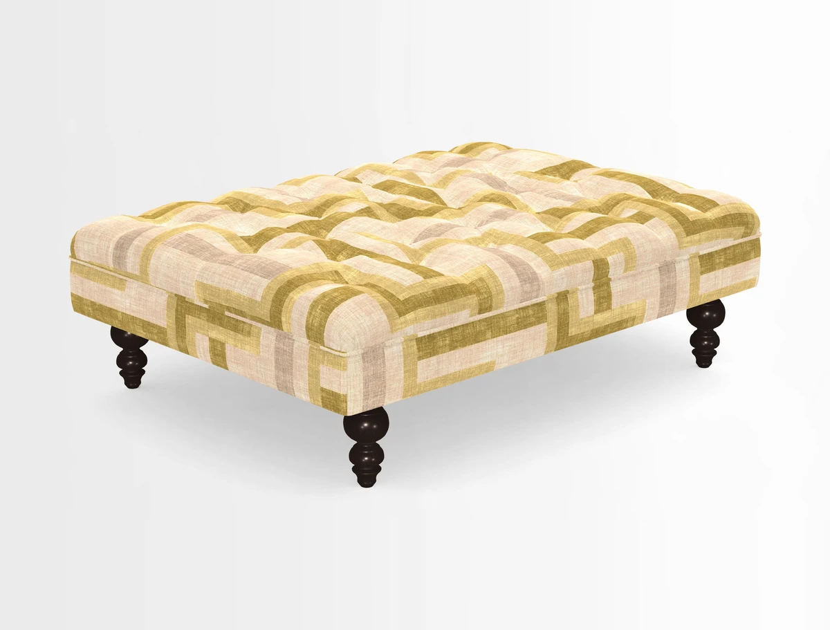 Bedham Footstool in RHS Gertrude Jekyll Lattice Green Alwinton 3 Seater Sofa in RHS Collection on Velvet William Hooker