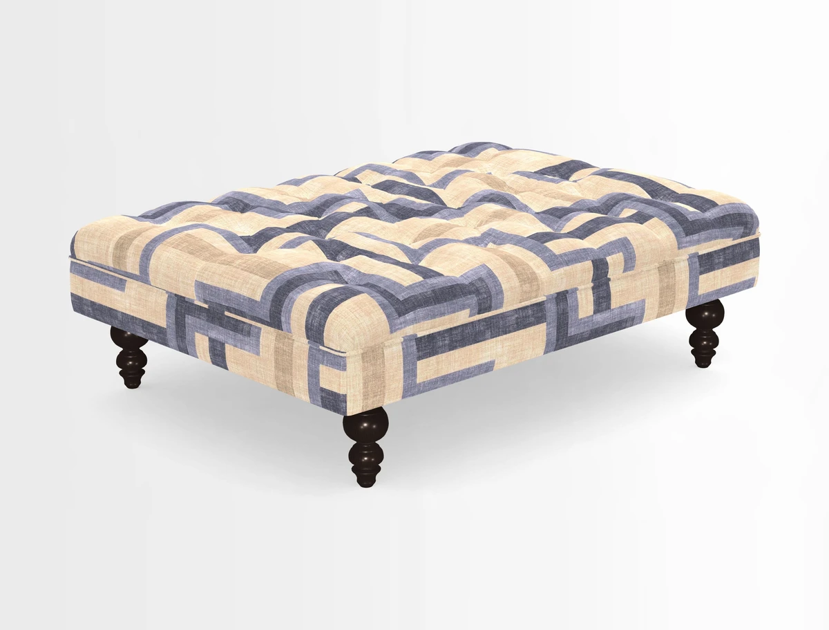 Bedham Footstool in RHS Gertrude Jekyll Lattice Green Alwinton 3 Seater Sofa in RHS Collection on Velvet William Hooker