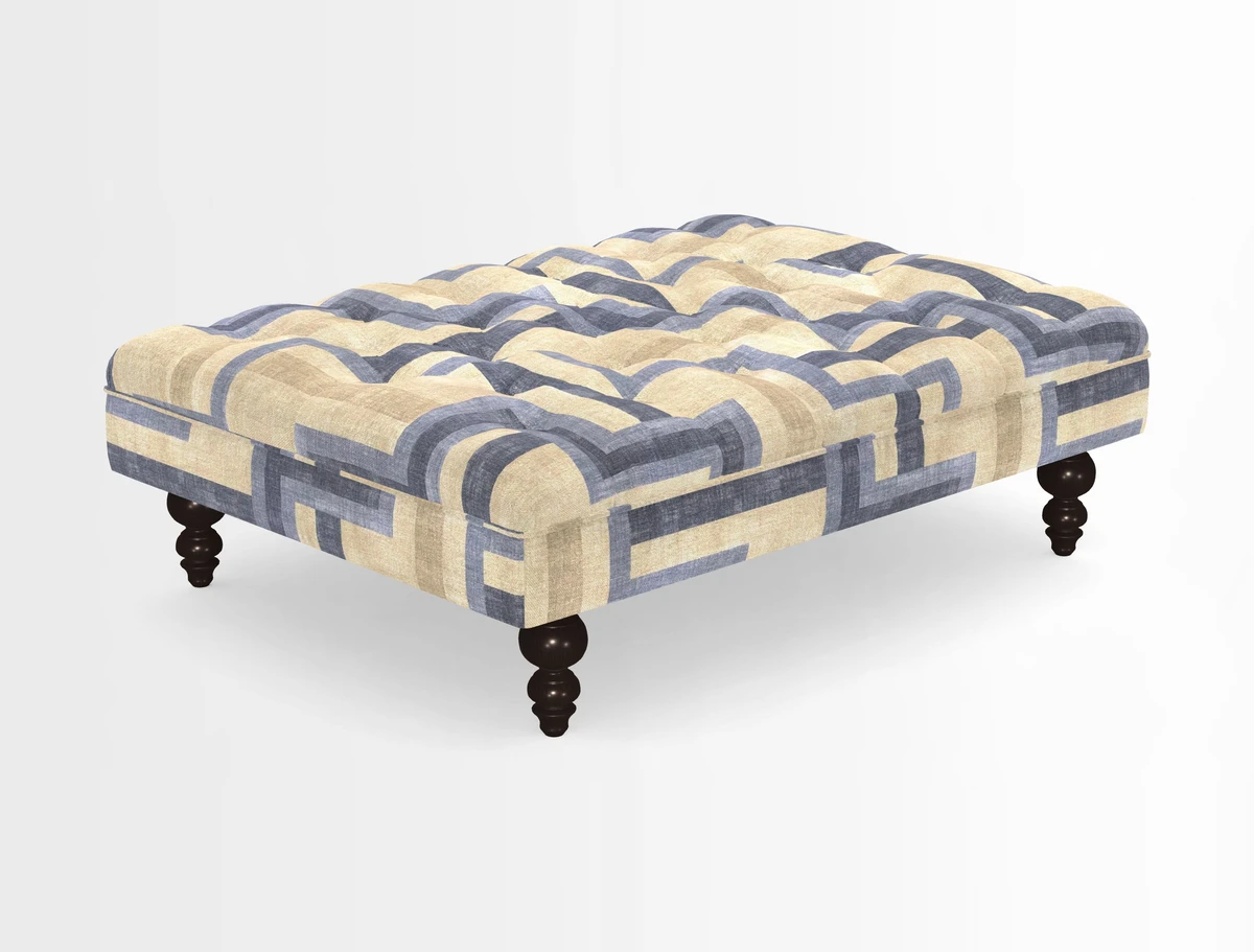 Bedham Footstool in RHS Gertrude Jekyll Lattice Green Alwinton 3 Seater Sofa in RHS Collection on Velvet William Hooker