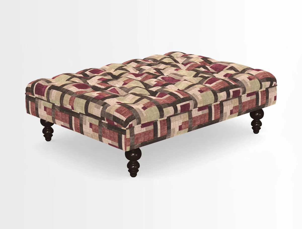 Bedham Footstool in RHS Gertrude Jekyll Lattice Green Alwinton 3 Seater Sofa in RHS Collection on Velvet William Hooker