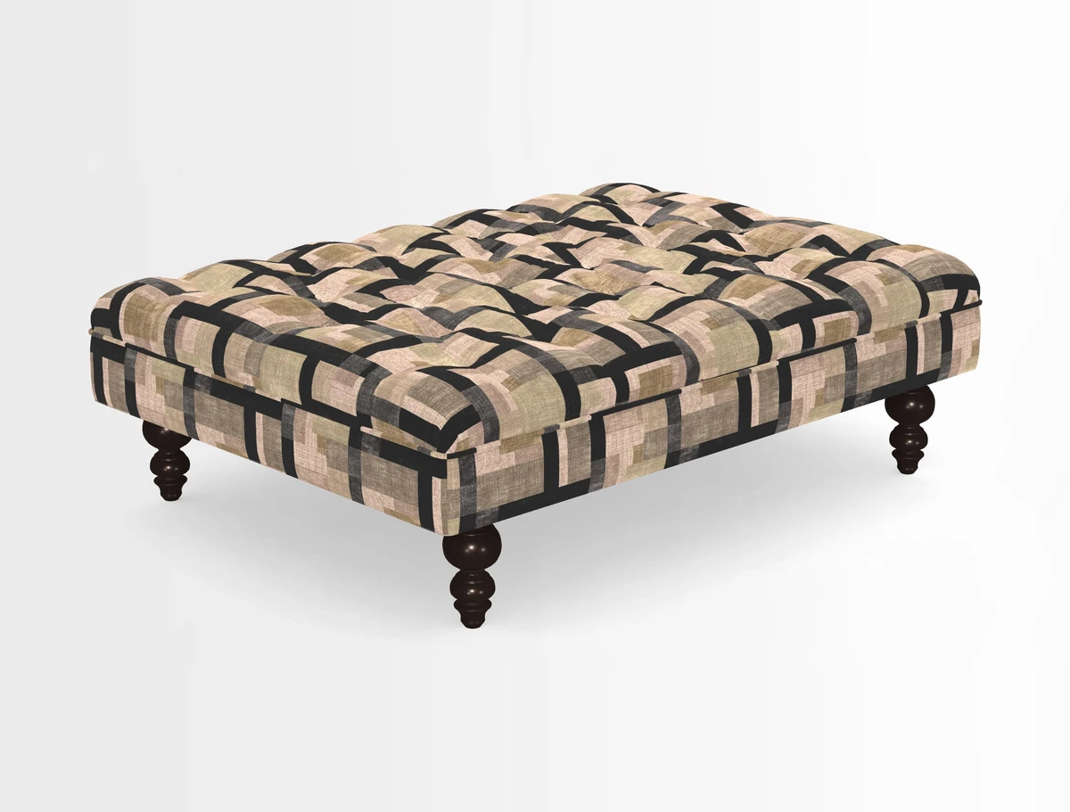 Bedham Footstool in RHS Gertrude Jekyll Lattice Green Alwinton 3 Seater Sofa in RHS Collection on Velvet William Hooker