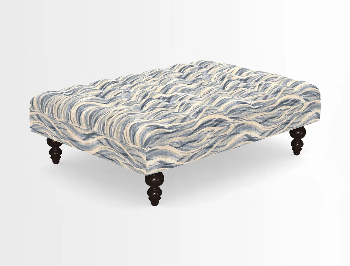 Bedham Footstool in RHS Gertrude Jekyll Lattice Green Alwinton 3 Seater Sofa in RHS Collection on Velvet William Hooker