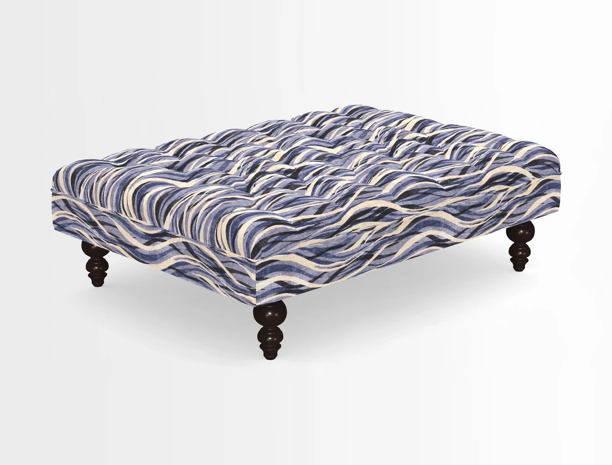 Bedham Footstool in RHS Gertrude Jekyll Lattice Green Alwinton 3 Seater Sofa in RHS Collection on Velvet William Hooker
