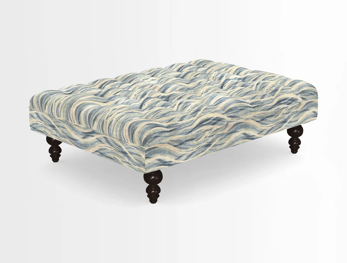 Bedham Footstool in RHS Gertrude Jekyll Lattice Green Alwinton 3 Seater Sofa in RHS Collection on Velvet William Hooker