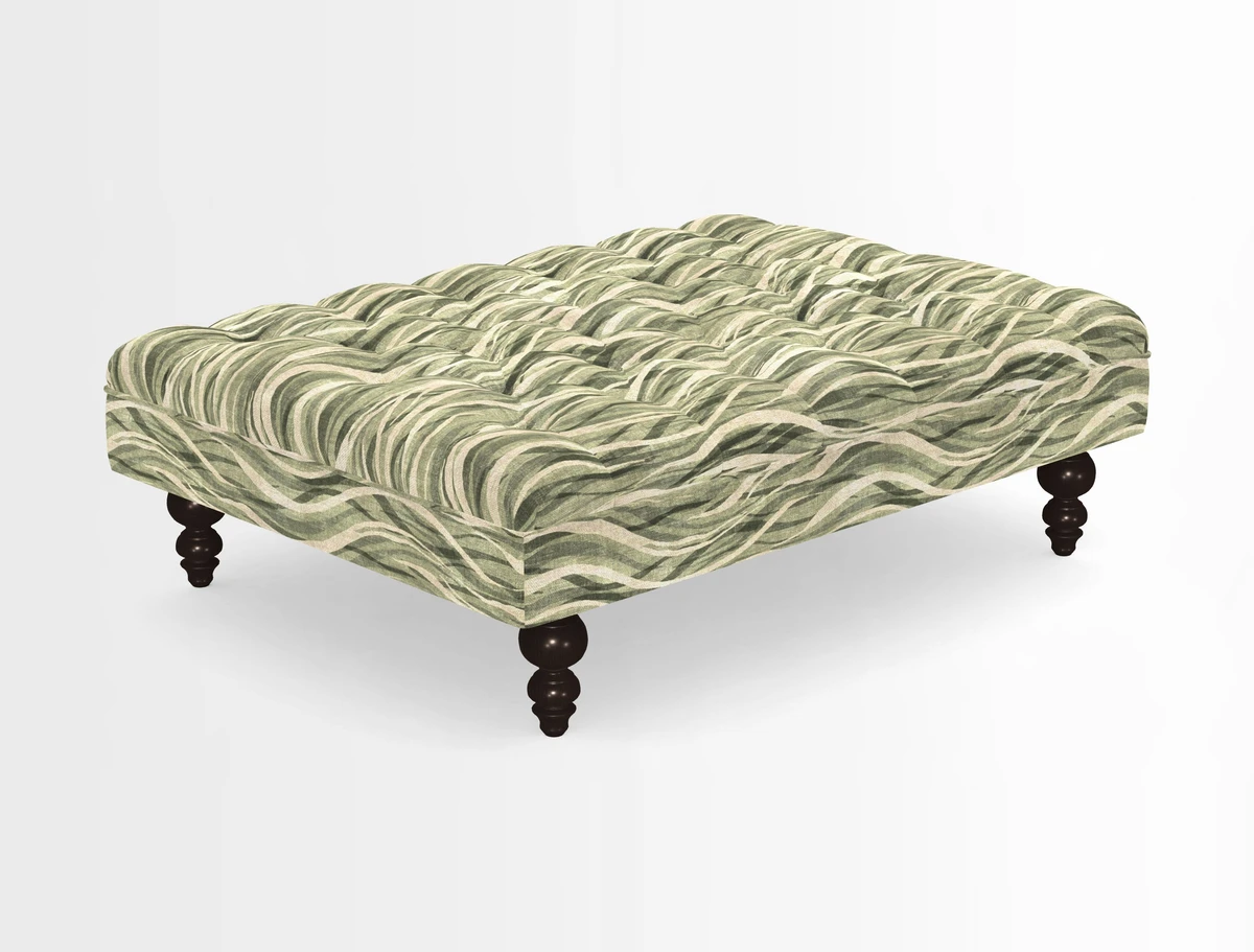 Bedham Footstool in RHS Gertrude Jekyll Lattice Green Alwinton 3 Seater Sofa in RHS Collection on Velvet William Hooker