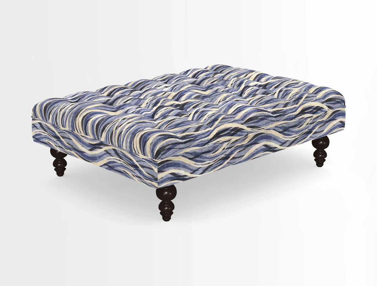 Bedham Footstool in RHS Gertrude Jekyll Lattice Green Alwinton 3 Seater Sofa in RHS Collection on Velvet William Hooker