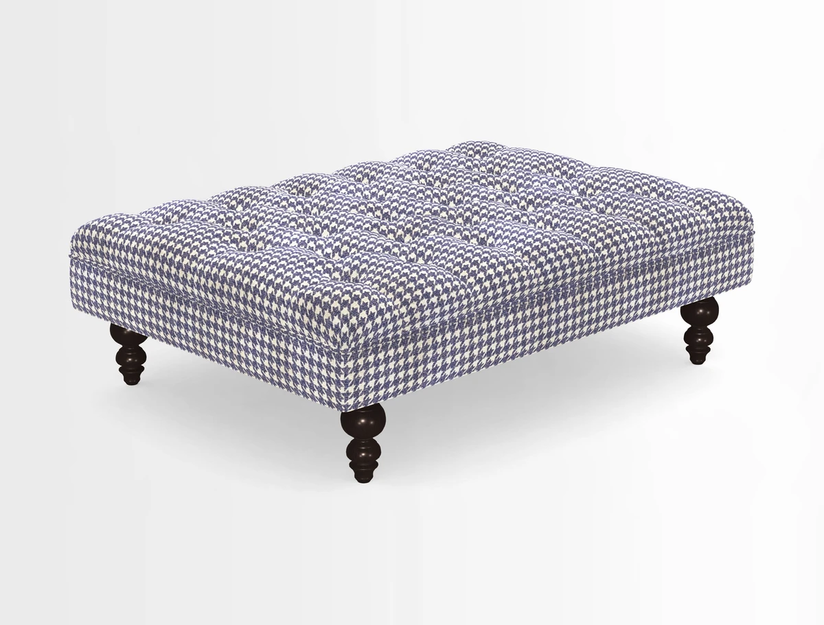 Bedham Footstool in RHS Gertrude Jekyll Lattice Green Alwinton 3 Seater Sofa in RHS Collection on Velvet William Hooker