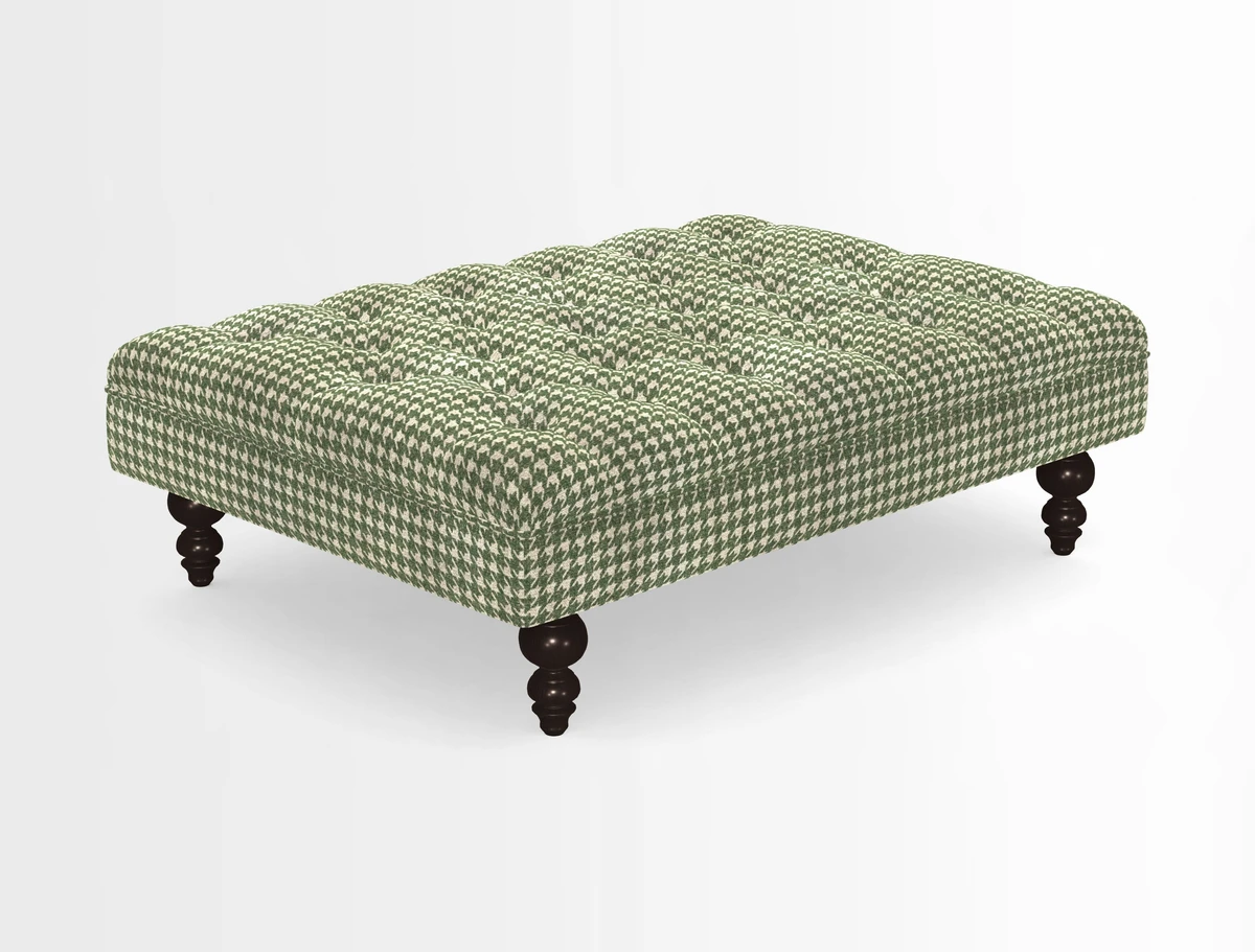 Bedham Footstool in RHS Gertrude Jekyll Lattice Green Alwinton 3 Seater Sofa in RHS Collection on Velvet William Hooker