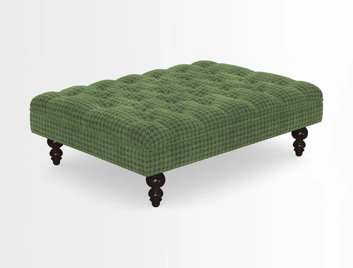 Bedham Footstool in RHS Gertrude Jekyll Lattice Green Alwinton 3 Seater Sofa in RHS Collection on Velvet William Hooker