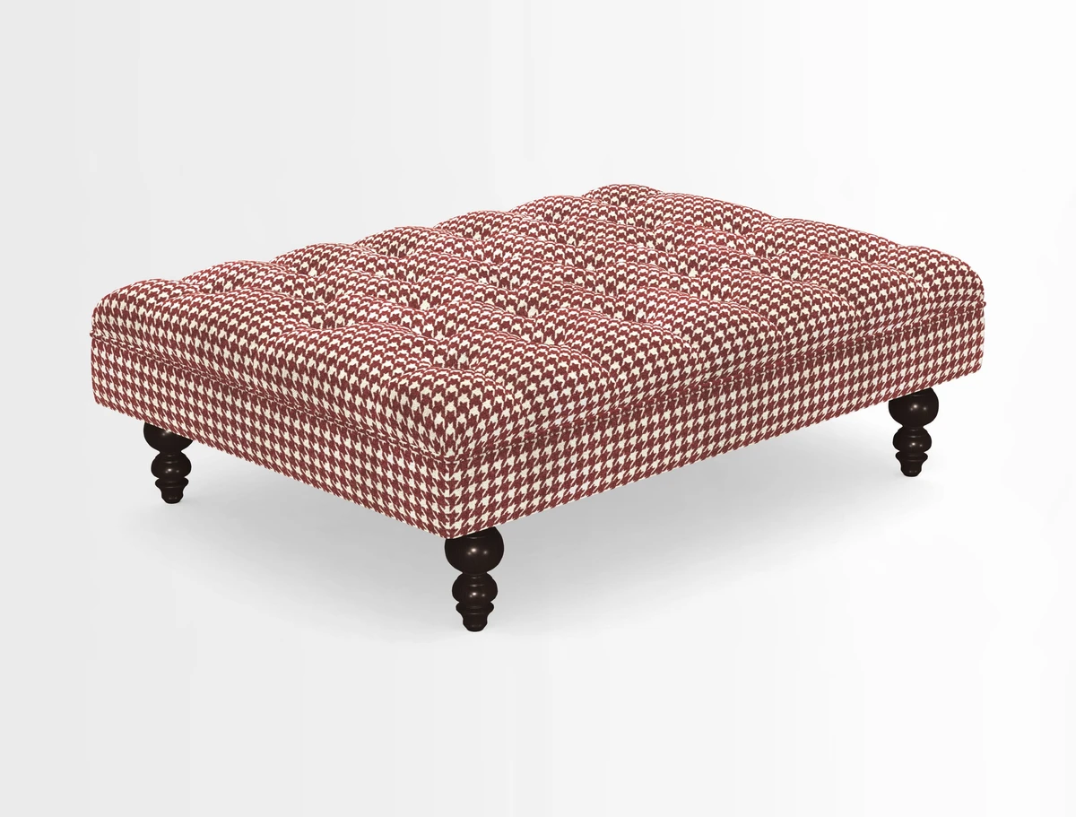 Bedham Footstool in RHS Gertrude Jekyll Lattice Green Alwinton 3 Seater Sofa in RHS Collection on Velvet William Hooker