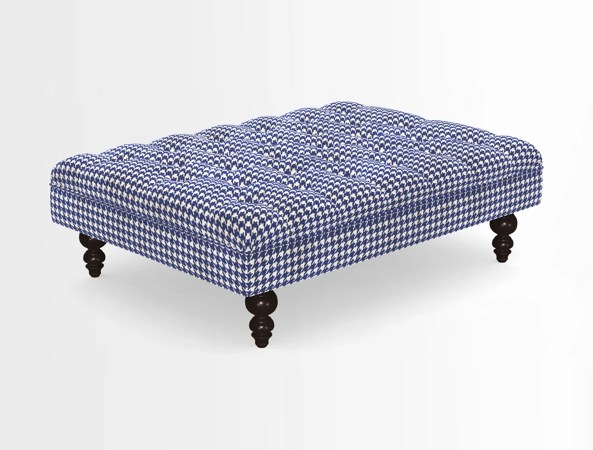 Bedham Footstool in RHS Gertrude Jekyll Lattice Green Alwinton 3 Seater Sofa in RHS Collection on Velvet William Hooker