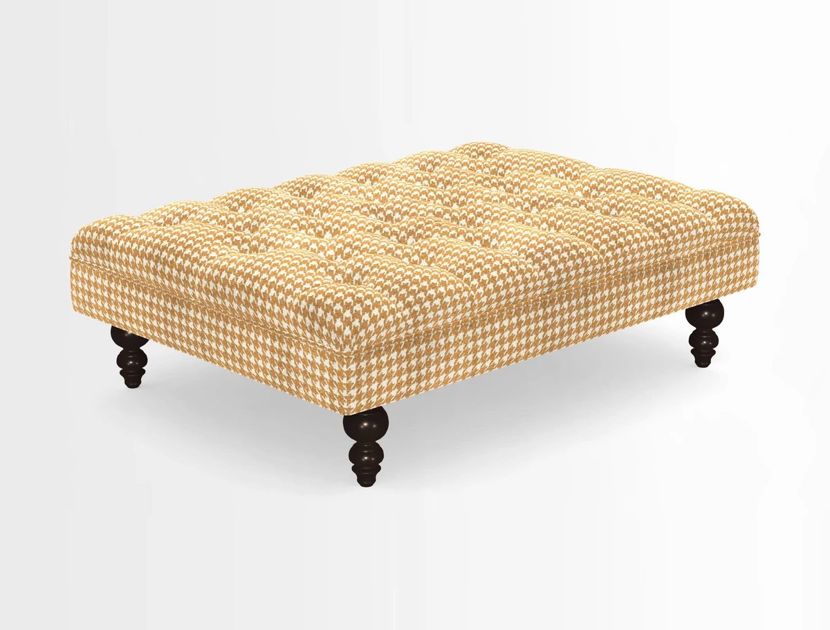Bedham Footstool in RHS Gertrude Jekyll Lattice Green Alwinton 3 Seater Sofa in RHS Collection on Velvet William Hooker