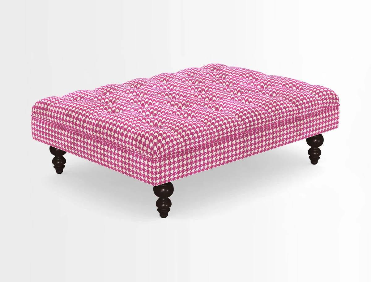 Bedham Footstool in RHS Gertrude Jekyll Lattice Green Alwinton 3 Seater Sofa in RHS Collection on Velvet William Hooker