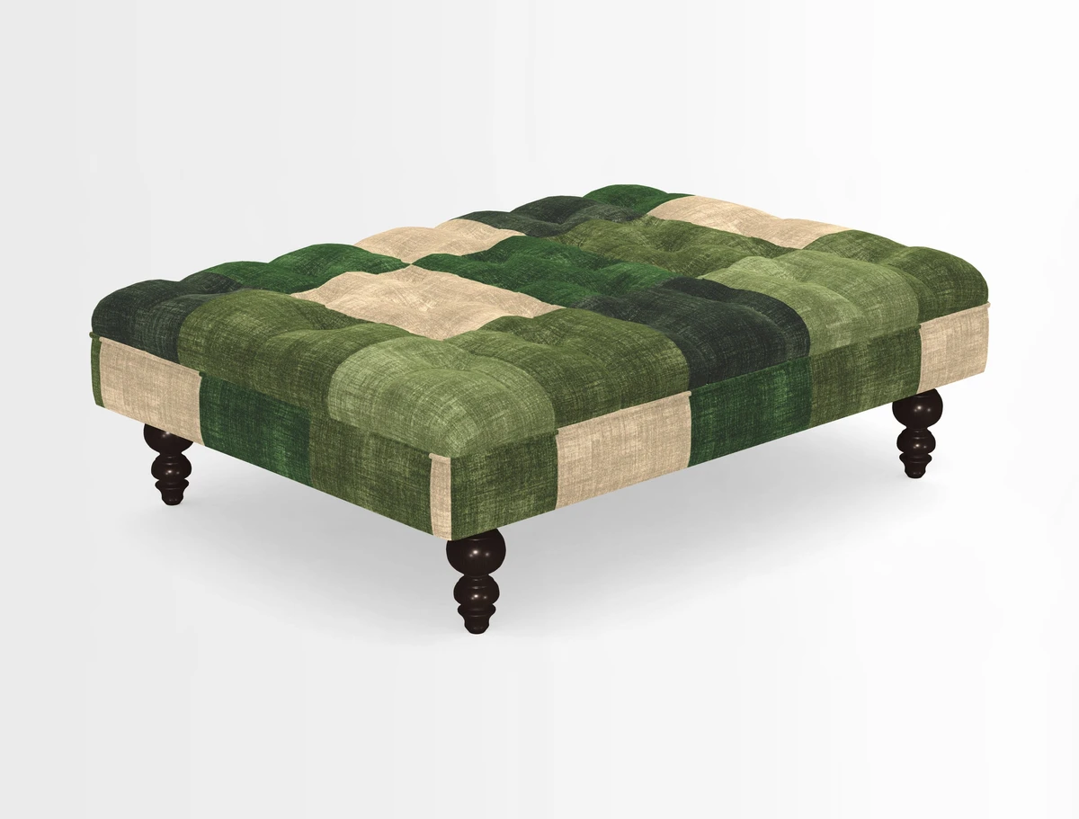 Bedham Footstool in RHS Gertrude Jekyll Lattice Green Alwinton 3 Seater Sofa in RHS Collection on Velvet William Hooker