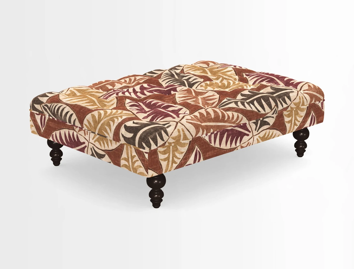 Bedham Footstool in RHS Gertrude Jekyll Lattice Green Alwinton 3 Seater Sofa in RHS Collection on Velvet William Hooker